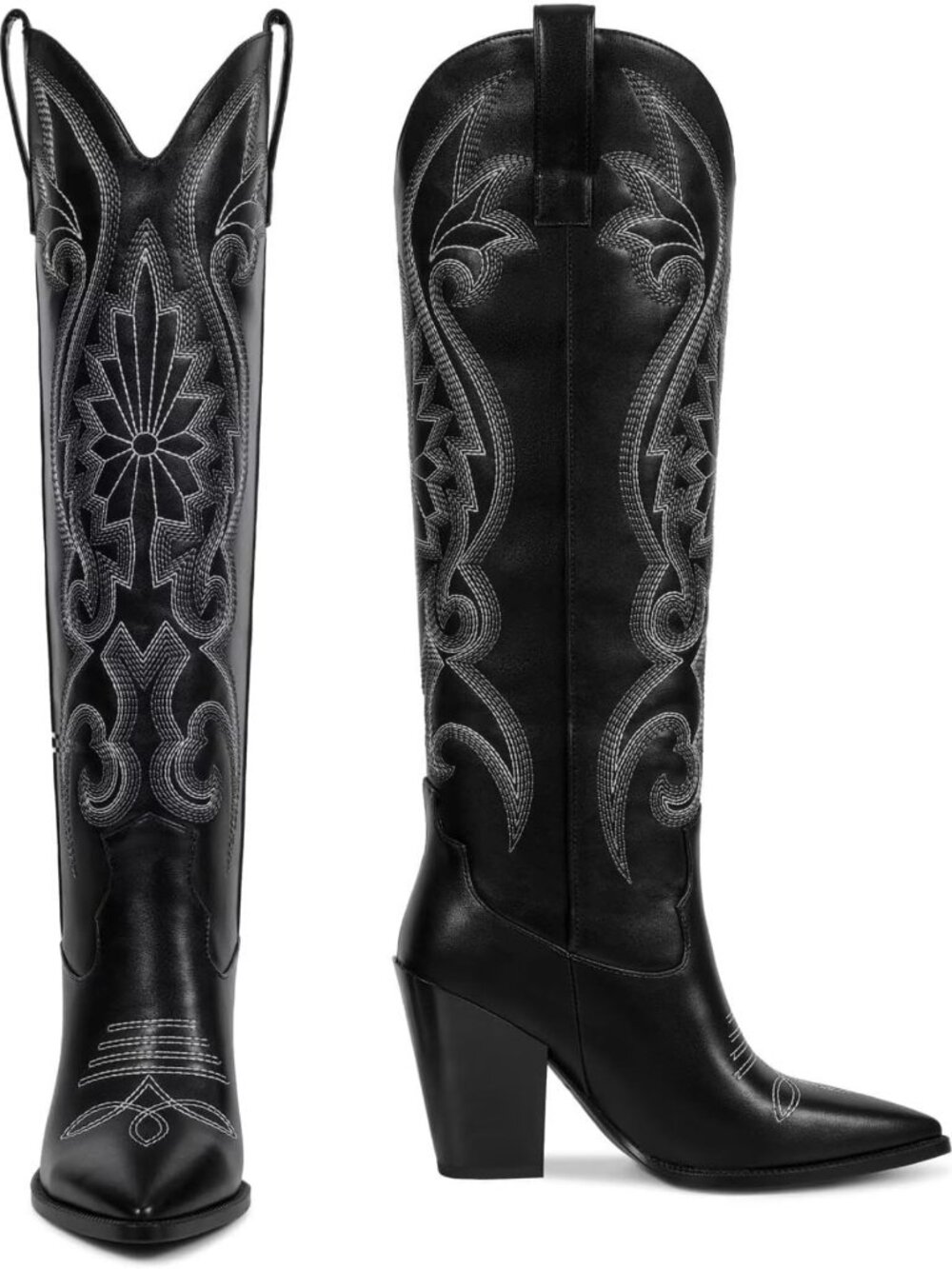 Stylish Women's Knee High Cowboy Boots | Embroidered Pointed Toe | Chunky Heel - Picture 5 of 7